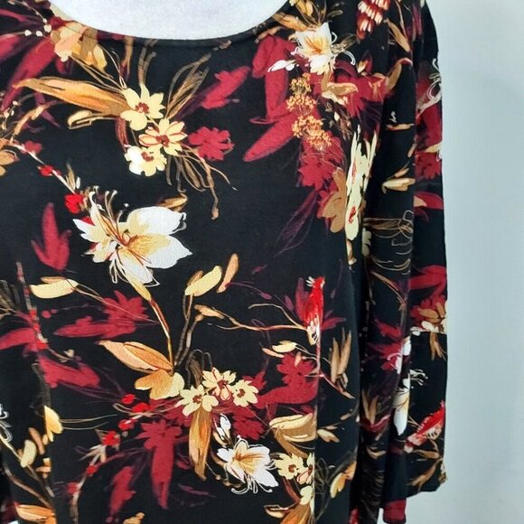 J Jill Black/Red Foliage 3/4 Sleeve Top Size Large - Picture 3 of 9